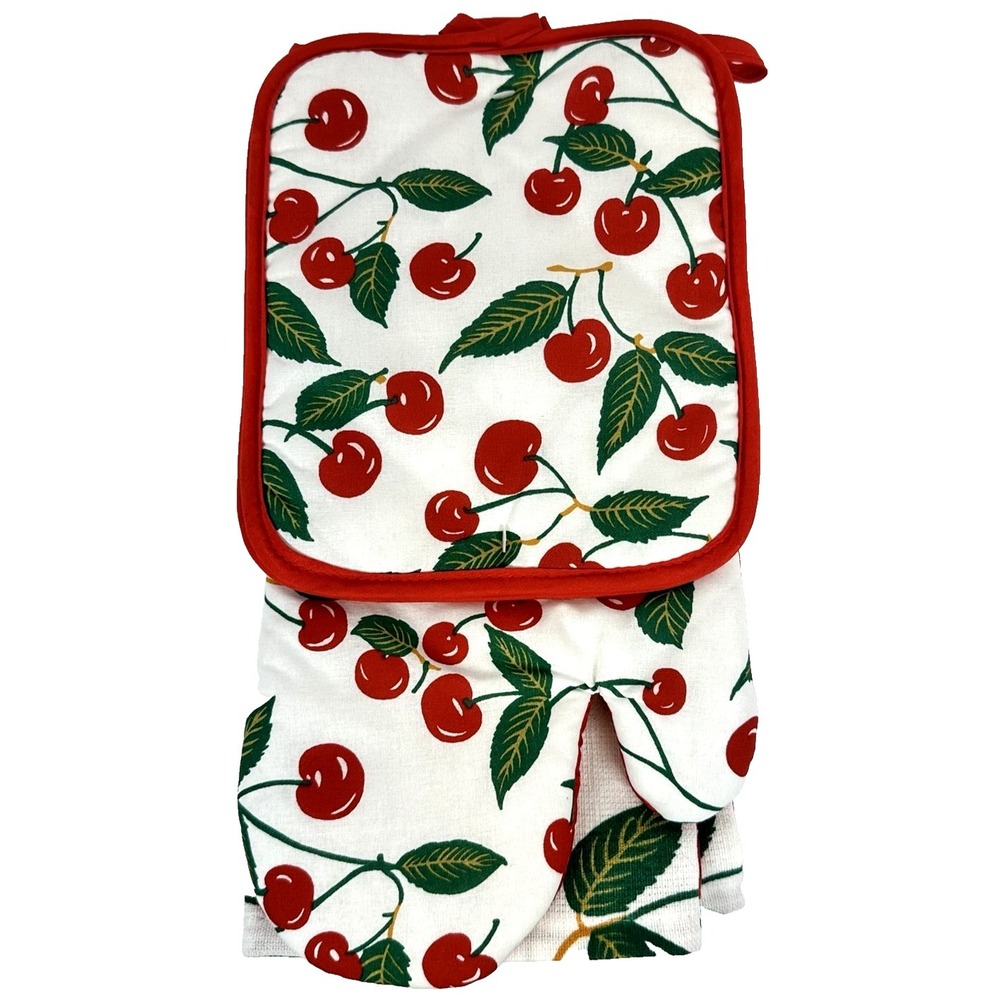 Cherry Kitchen Bundle Set Towels Oven Mitt Pot Holders Cute
